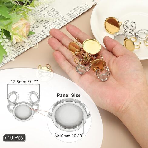 PATIKIL Stainless Ring Blank, 12mm 10 Pcs Adjustable Finger Ring Blank Base Bezel Trays Flat Pad Tray for Jewelry Making Finding DIY Carvings, Gold in Saudi Arabia