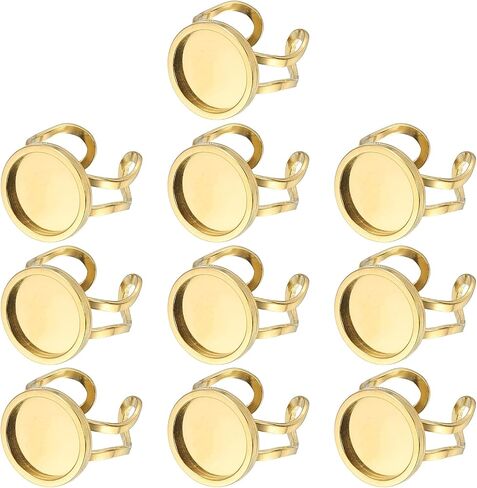 PATIKIL Stainless Ring Blank, 12mm 10 Pcs Adjustable Finger Ring Blank Base Bezel Trays Flat Pad Tray for Jewelry Making Finding DIY Carvings, Gold in Saudi Arabia