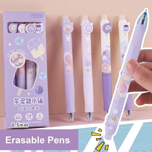 4 أجهزة كمبيوتر قابلة للاحتفال بمسح قابلة للاحتفال بحبر الهلام ، أقلام كاريكاتورية باندا أقلام 0.5 ملم نقطة زرقاء الحبر الحبر أقلام مدرسة النساء الفتيات الأولاد أكيام أكيام (باندا الأزرق الزرقاء) in Kuwait