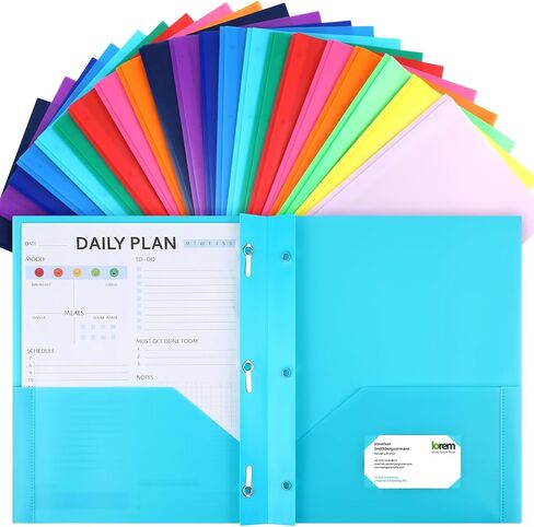 cholemy 6 pcs plastic pocket bolders with Prong 2 Heavy Duty Pockets with 3 prongs lite paper paper bolders file plastic bolders with kodeners for Office Comple (Blue) in Kuwait