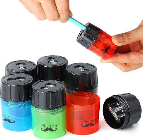 Mr. Pen Handheld Manual Pencil Sharpener with 2 Sharpening Holes and Screw-On Lid, Pack of 6 in Kuwait
