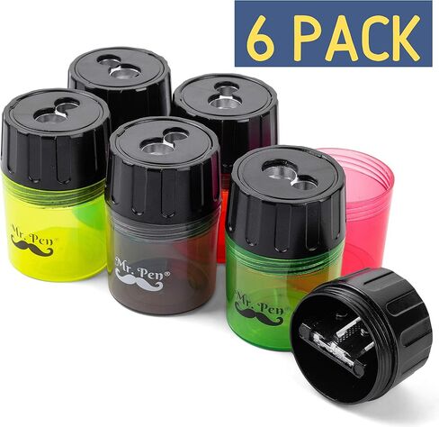 Mr. Pen Handheld Manual Pencil Sharpener with 2 Sharpening Holes and Screw-On Lid, Pack of 6 in Kuwait