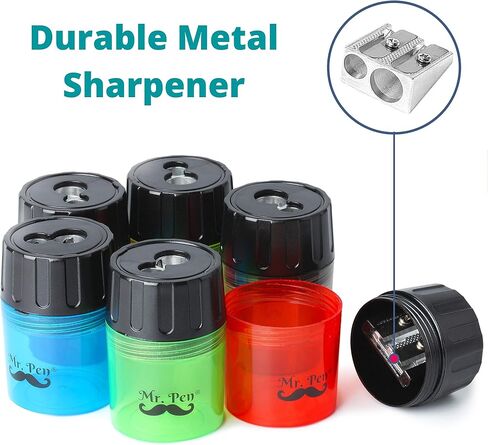 Mr. Pen Handheld Manual Pencil Sharpener with 2 Sharpening Holes and Screw-On Lid, Pack of 6 in Kuwait