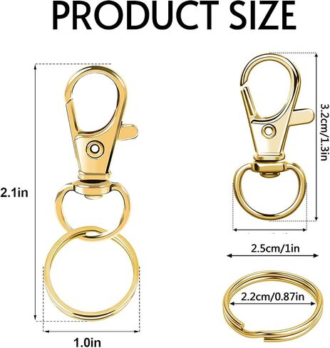100PCS Gold Keychains with Key Rings: Key Chain Clip Swivel Clasps Lanyard Snap Hooks Hooks Lobster Claw Clasps for Jewelry DIY Craft (Gold) in Saudi Arabia