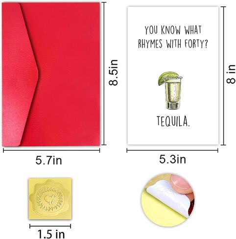 Tequila 40th Birthday Card, Funny 40 Year Old Birthday Card for Him Her Men Women, You Know What Rhymes With Forty? in Saudi Arabia
