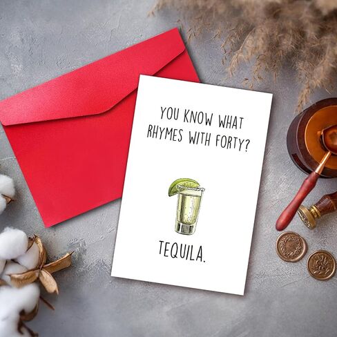 Tequila 40th Birthday Card, Funny 40 Year Old Birthday Card for Him Her Men Women, You Know What Rhymes With Forty? in Saudi Arabia