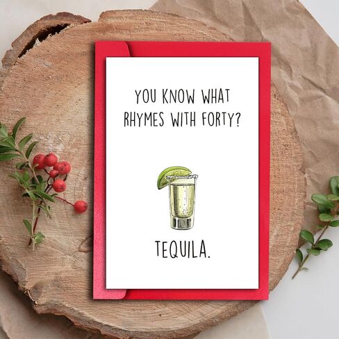 Tequila 40th Birthday Card, Funny 40 Year Old Birthday Card for Him Her Men Women, You Know What Rhymes With Forty? in Saudi Arabia