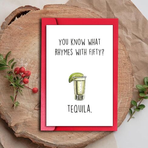 Tequila 40th Birthday Card, Funny 40 Year Old Birthday Card for Him Her Men Women, You Know What Rhymes With Forty? in Saudi Arabia