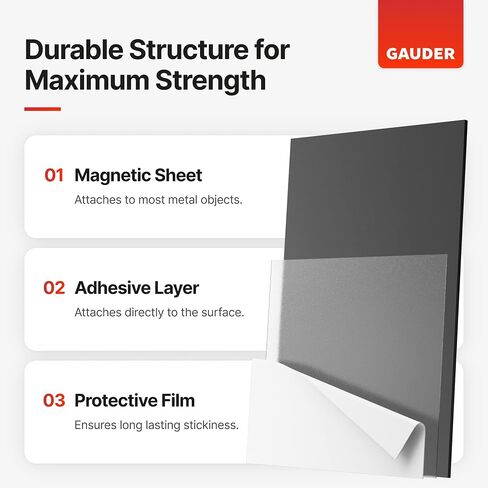 GAUDER Magnetic Sheets with Adhesive Backing (4" x 6") | Black Magnetic Sheets | Adhesive Magnetic Sheets (5 Pieces) in Kuwait