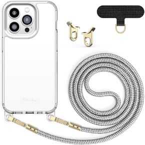 Crossbody Clear Phone Case for iPhone 14 Full Protective Shockproof with Universal Detachable Phone Lanyard Strap(Apricot, for iPhone 14)