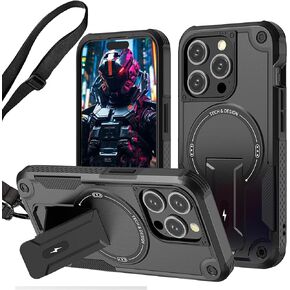 CCSmall for iPhone 15 Pro Max Crossbody Case Compatible for Magsafe with Kickstand, Military-Grade Armor Cover with Adjustable Shoulder Lanyard Strap Cell Phone Case for iPhone 15 Pro Max DJ Green
