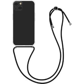 kwmobile Crossbody Case Compatible with Apple iPhone 13 Case - Clear TPU Phone Cover w/Lanyard Cord Strap - Black/Transparent