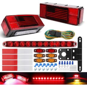 LED Trailer Lights Kit for Utility Trailer IP68 Submersible Boat Trailer Lights Trailer Lights and Wiring Kit w/License Plate Lights Brake Lights Marker Lights, for Boat Truck RV