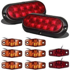 Partsam 12V Led Trailer Lights Waterproof, 2Pcs 6 Inch Oval Led Trailer Tail Lights Stop Turn Brake Tail Lights, 8x Mini Oval Led Marker Clearance Lights Utility boat RV Camper cargo dump Trailer