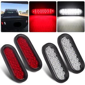 4 قطع مصابيح خلفية LED بيضاوية 6 بوصات 24 LED، 6 بوصات بيضاوية LED توقف الانعطاف أضواء الفرامل الخلفية الحمراء للمقطورة أضواء احتياطية عكسية بيضاء للشاحنات مع الحلقات و3 أسلاك التوصيل المصنوعة (2 أحمر + 2 أبيض)