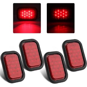 5" x 3" Red 12 LED Trailer Tail Lights - 4Pcs 5x3 Rectangle Led Truck Stop Brake Turn Tail Lights Sealed RV Semi Truck Flatbed Taillights w/Rubber Grommets and 3 Prong Wire Pigtails Waterproof