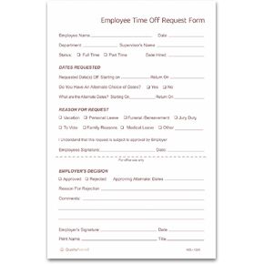 NextDayLabels - Pack of 100 Sets 5-1/2" x 8-1/2" 2 Part NCR Carbonless Time Off Request Forms