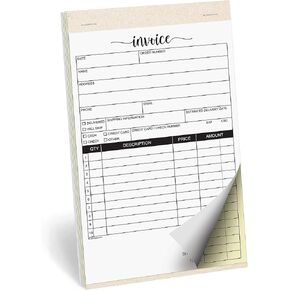 321Done 2-Part Carbonless Invoice Book with Cover, 5.5x8.5 - Made in USA, Cute Carbon Copy Order Form Purchase Sales Receipt Booklet for Small Business - 50 White/Yellow Sets