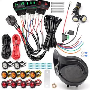 Pre-wired ATV UTV Turn Signal Horn Kit,Universal Street Legal Kit Warning Light Rocker Switch Kit with 1Horn Reverse Lights Flasher Relay Fuse,blinker kit for UTV ROV ATV Golf SXS