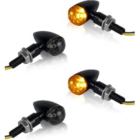 NTHREEAUTO Bullet Motorcycle Turn Signals, Smoked Lens Metal Turn Signal Lights for Cafe Racer Cruiser Compatible with Harley Honda Yamaha Kawasaki, Black Housing - 4Pcs
