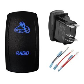 Blue Led Radio Rocker Toggle Switch with Jumper Wires 5PIN ON Off SPST Toggle Switch for Automotive Mairne Boat 4x4 UTV Truck Trail RZR 12V/20A 24V/10A