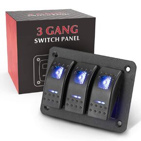BUNKER INDUST 3 Gang Rocker Switch Aluminum Panel with Blue LED Light Waterproof 5 Pin On Off Toggle Switches for 12V/24V Marine Boat RV Truck Car ATVs in Kuwait