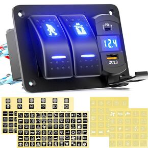 Rocker Switch Panel 5 Gang+ PD Quick Charge + 3.0 USB + Voltmeter Pre-Wired Aluminum Panel Toggle Switches for Automotive Car Marine Boat RV ATV UTV RZR Off Road…