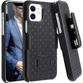 Fingic Compatible with iPhone 12 Case, iPhone 12 Pro Holster Case Combo Shell Slim Rugged Case with Kickstand Swivel Belt Clip Holster Shockproof Cover for 12/12 Pro 6.1" (No Screen Protector), Black