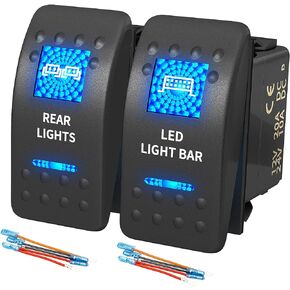 DaierTek 12V Light Bar Switch Panel 20A Red LED Waterproof 12 Volt 2 Gang Rocker Switch Panel Marine Toggle Switch Panel Pre-Wired for Boat Car UTV Truck Automotive Jeep Offroad