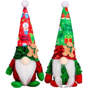 2 Pcs Handmade Christmas Elf Gnomes Decorations, Gingerbread Man Gnomes Plush for Christmas Decorations - Tiered Tray Decor, Holiday Presents, Home Office Table Decorations
