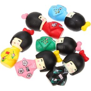 12pcs Japanese Kimono Doll Traditional Kokeshi Doll Asian Folk Figurines Traditional Handicrafts Girl Kimono Wooden Kokeshi for Home Office Desk