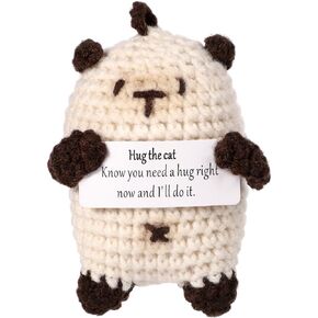 Funny Positive Cat, 3.74in Creative Cute Knitted Potato Doll with Inspirational Card Emotional Support Cat Crochet for Plush Birthday Gift Party Decoration Encouragement