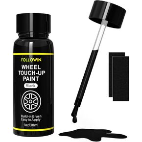 Black Rim Touch Up Paint for Cars, Black Wheel Paint Repair Kit, Automotive Rim Scratch Repair, Touch up Paint Kit with Brush, Repair Rim Curb Rash, Wheel Scratch, Surface Damage Quick and Easy, Touch Up Paint Bottles with Brush 1OZ(30ml)