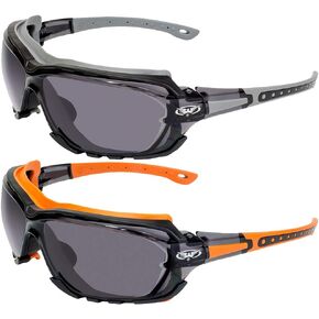 2 Pairs of Global Vision Octane Padded Motorcycle Riding Safety Sunglasses Grey & Orange Gaskets w/Smoke Lenses
