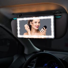 Car Visor Vanity Mirror with Lights, KEEBAPOO Car LED Mirror Visor Rechargeable 3 Light Mode Sunshade Built-in Lithium Battery Suitable for All Cars- 2pcs Car Coasters