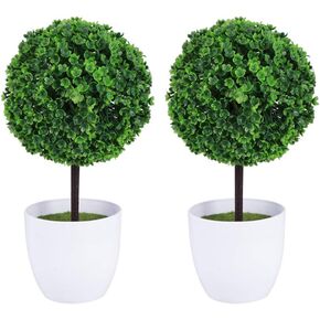 EXCEART 2pcs Small Artificial Plants Mini Fake Boxwood Topiary Tree Decoration Artificial Ball Shaped Tree Bonsai Grass Ball Greenery in Pots for Home Office