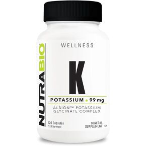 NutraBio Potassium Complex, Potassium Supplement for Healthy Heart, Bones, Muscles & Digestion, 99mg - 120 Vegetable Capsules