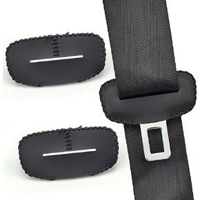 Seat Belt Buckle Cover, Pure Hand Sewing Seat Belt Clip Protective Cover, 2 PCS Seat Belt Silencer Clip Holster Car Interior Accessories (Basis Black)