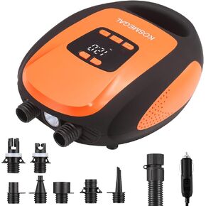 Paddle Board Pump Electric Portable, KOSMEGAL SUP Pump for Paddleboard, Professional 20PSI Air Compressor with Auto-Off, Deflation Function and 12V DC Car Connector for Inflatables, Kayaks and Boats