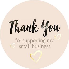 easykart labels 400 Thank You for Supporting My Small Business Sticker Labels | Pastel Peach Color with Gold Foil Hearts | 1.5" Round in Roll | Highly Recommended for Small Business Owners in Kuwait