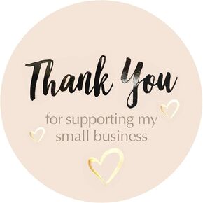 easykart labels 400 Thank You for Supporting My Small Business Sticker Labels | Pastel Peach Color with Gold Foil Hearts | 1.5" Round in Roll | Highly Recommended for Small Business Owners