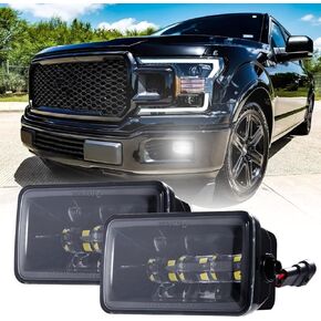 Upgrade LED Fog Lights with DRL Bumper Fog Lamps Replacement Compatible with 2015 2016 2017 2018 2019 2020 Ford F150 1 Pair Black (Black-with Halo)
