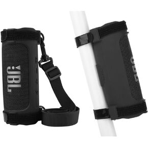 TXEsign Silicone Case Cover for JBL Flip 6 Portable Bluetooth Speaker, Protective Case JBL Flip 6 Portable Speaker Mount with Shoulder Strap and Bike Strap for Bike Golf Cart Railing (Black)