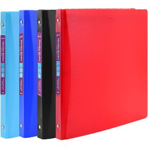 1-inch Basic 3-Ring-Binder with Pockets 1'' Flexible -Binder for School Holds 200 US Letter Size Sheets for Office Use, 4 Color Assorted, Pack of 4, F001