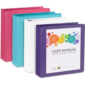 4 Pack 2 Inch 3 Ring Binders, Rugged Design for Home, Office, and School, Designed for of 8.5 Inch x 11 Inch Paper, Purple, White, Aqua Blue, Pink, 4 Binder Assorted Pack, Made in USA