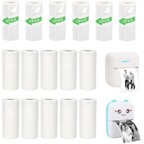 16 Rolls Mini Thermal Printer Paper, Including 6 Rolls Thermal Sticker Paper & 10 Rolls Thermal Plain Paper for Mini Portable Printers, 57X25mm, Suitable for Various Inkless Sticker Printers