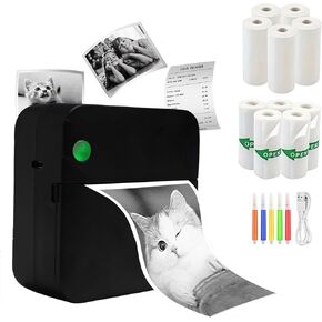 Mini Sticker Printer, Bluetooth Smart Pocket Inkless Thermal Printer with 10 Rolls Thermal Paper and Sticker for iOS&Android,Portable Receipt Printer for Photo Journal Notes Memo