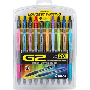Pilot, G2 Premium Gel Roller Pens, Fine Point 0.7 mm, Assorted Colors, Pack of 20