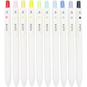 COLNK Color Gel Pens Fine Point 0.5mm for Jouranling Planners, Soft Touch,Retractable White Writing Pens Assorted Colors Ink, Colorful Pens for Note Taking, Count-10