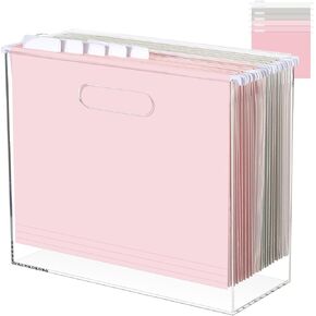 منظم صندوق ملفات أكريليك مع 24 قطعة من حوامل الملفات المعلقة بحجم الحروف، منظم مجلد ملفات معلق من الأكريليك، صندوق ملفات نحيف شفاف مع مقابض للمكتب والمكتب المنزلي (لون دافئ، رسمي) in Kuwait